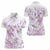 Polynesia Hammerhead Shark Women Polo Shirt Tropical Flowers Tribal Pattern Lavender