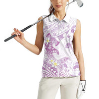 Polynesia Hammerhead Shark Women Sleeveless Polo Shirt Tropical Flowers Tribal Pattern Lavender