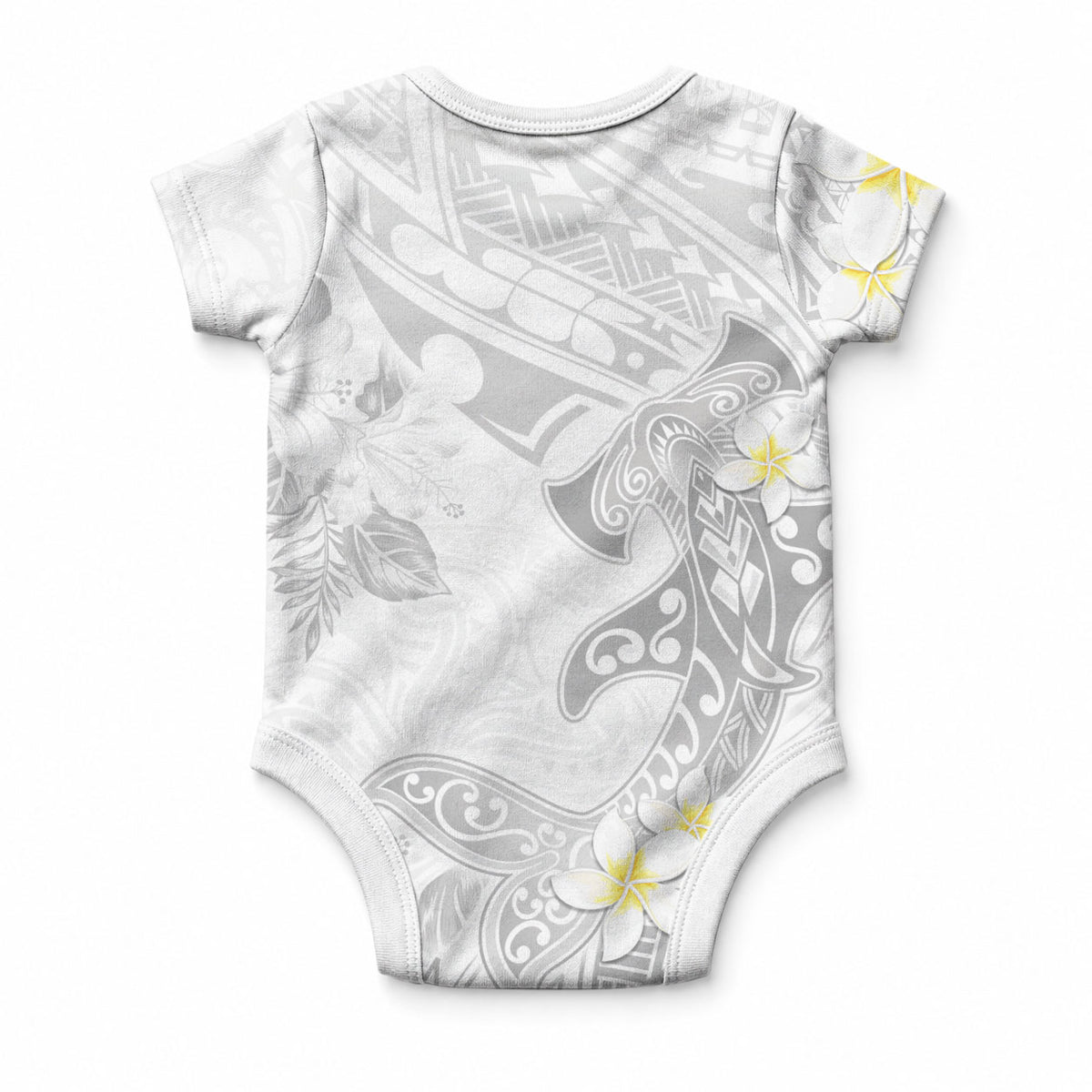 Polynesia Hammerhead Shark Baby Onesie Tropical Flowers Tribal Pattern White LT05 - Polynesian Pride