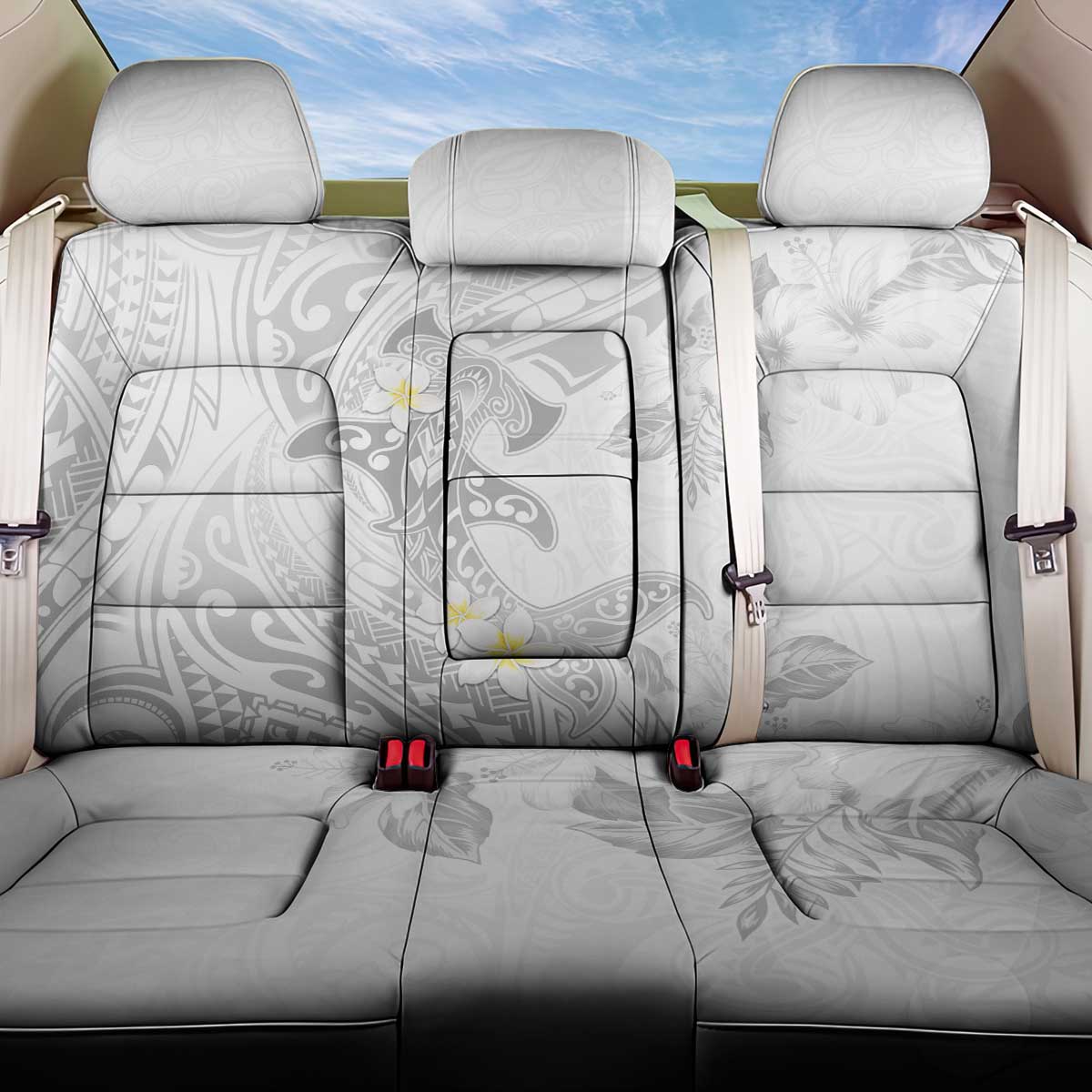 Polynesia Hammerhead Shark Back Car Seat Cover Tropical Flowers Tribal Pattern White LT05 One Size White - Polynesian Pride