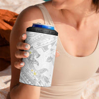 Polynesia Hammerhead Shark 4 in 1 Can Cooler Tumbler Tropical Flowers Tribal Pattern White