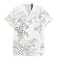 Polynesia Hammerhead Shark Family Matching Mermaid Dress and Hawaiian Shirt Tropical Flowers Tribal Pattern White