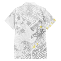 Polynesia Hammerhead Shark Family Matching Off The Shoulder Long Sleeve Dress and Hawaiian Shirt Tropical Flowers Tribal Pattern White