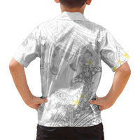 Polynesia Hammerhead Shark Family Matching Tank Maxi Dress and Hawaiian Shirt Tropical Flowers Tribal Pattern White