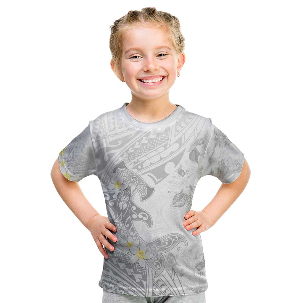 Polynesia Hammerhead Shark Kid T Shirt Tropical Flowers Tribal Pattern White