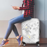 Polynesia Hammerhead Shark Luggage Cover Tropical Flowers Tribal Pattern White