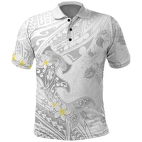 Polynesia Hammerhead Shark Polo Shirt Tropical Flowers Tribal Pattern White
