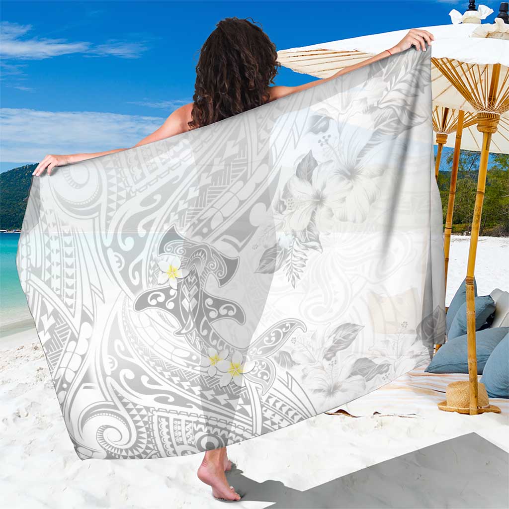Polynesia Hammerhead Shark Sarong Tropical Flowers Tribal Pattern White