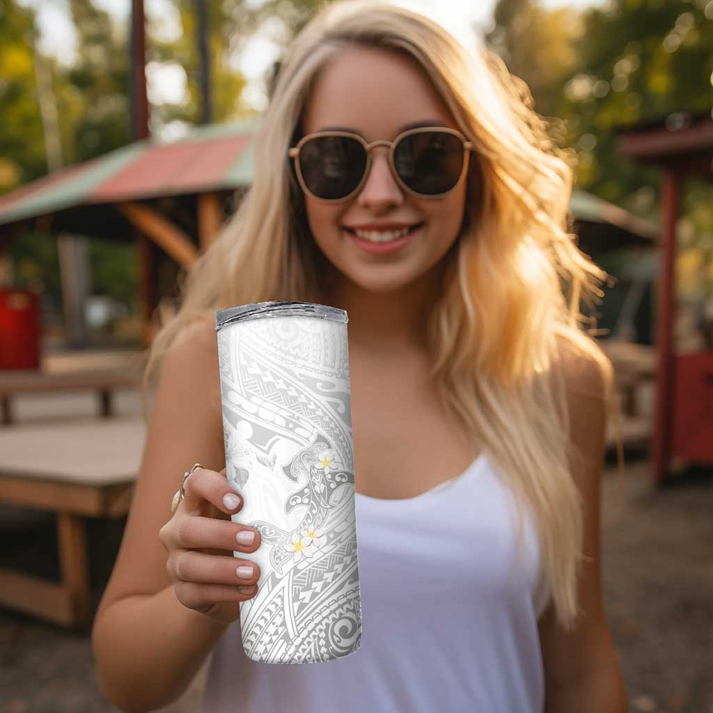 Polynesia Hammerhead Shark Skinny Tumbler Tropical Flowers Tribal Pattern White