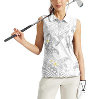 Polynesia Hammerhead Shark Women Sleeveless Polo Shirt Tropical Flowers Tribal Pattern White