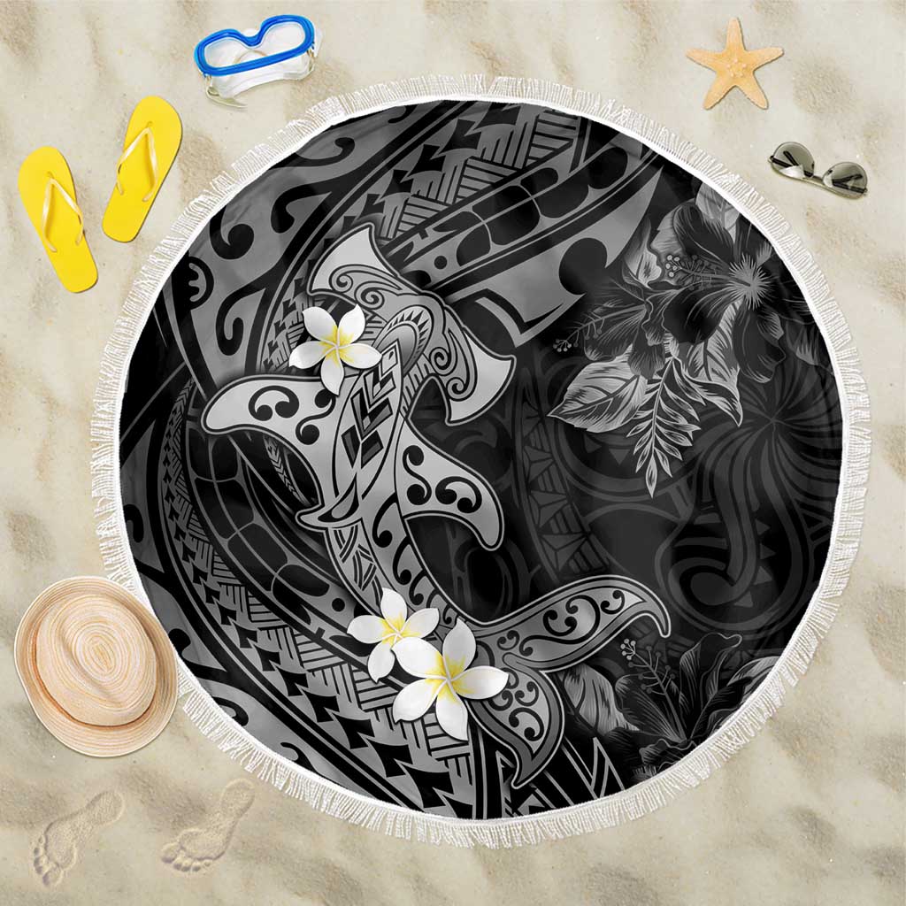 Polynesia Hammerhead Shark Beach Blanket Tropical Flowers Tribal Pattern Black LT05 One Size 150cm Black - Polynesian Pride