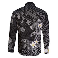 Polynesia Hammerhead Shark Family Matching Off Shoulder Short Dress and Hawaiian Shirt Tropical Flowers Tribal Pattern Black