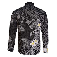 Polynesia Hammerhead Shark Family Matching Summer Maxi Dress and Hawaiian Shirt Tropical Flowers Tribal Pattern Black