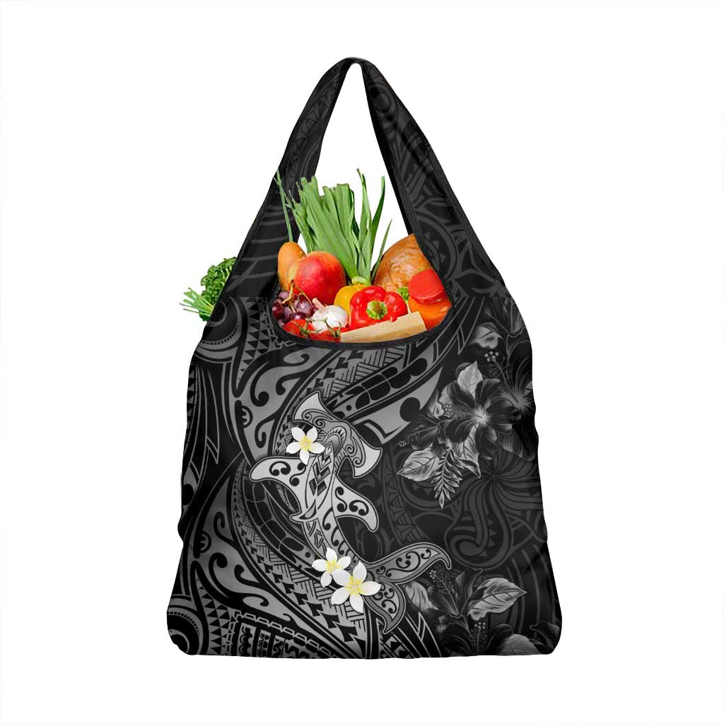 Polynesia Hammerhead Shark Grocery Bag Tropical Flowers Tribal Pattern Black LT05 1-pack One Size Black - Polynesian Pride