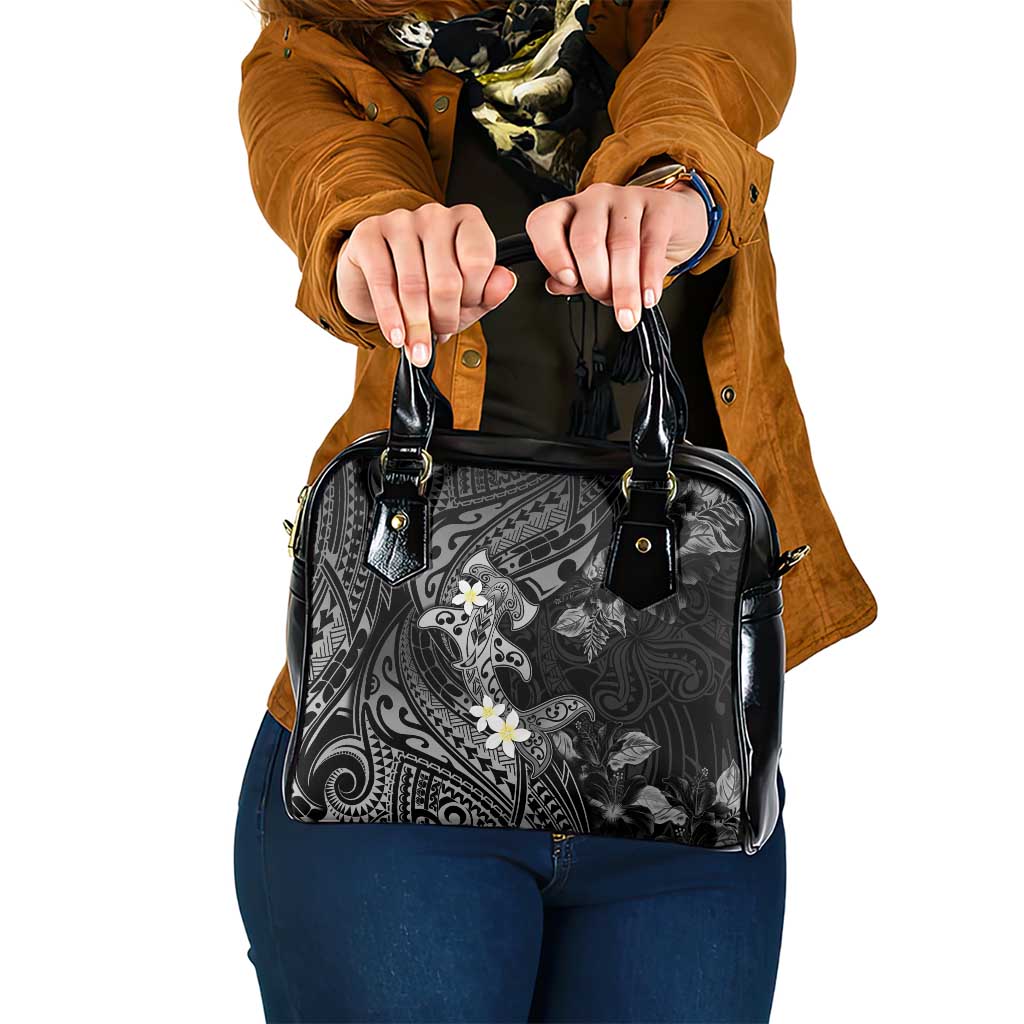 Polynesia Hammerhead Shark Shoulder Handbag Tropical Flowers Tribal Pattern Black LT05 One Size Black - Polynesian Pride