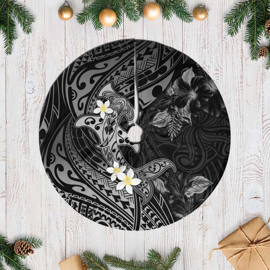 Polynesia Hammerhead Shark Tree Skirt Tropical Flowers Tribal Pattern Black LT05 Casual Black - Polynesian Pride