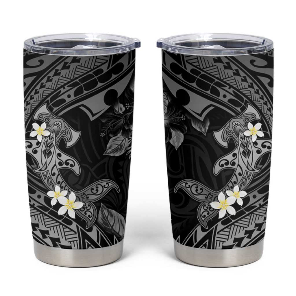 Polynesia Hammerhead Shark Tumbler Cup Tropical Flowers Tribal Pattern Black LT05 Black - Polynesian Pride