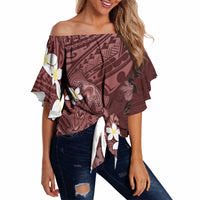 Polynesia Hammerhead Shark Off Shoulder Wrap Waist Top Tropical Flowers Tribal Pattern Oxblood LT05 - Polynesian Pride
