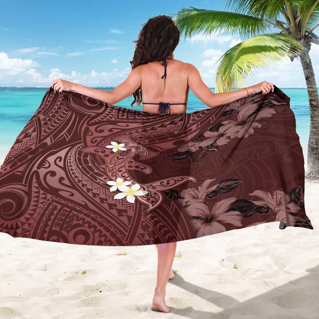 Polynesia Hammerhead Shark Sarong Tropical Flowers Tribal Pattern Oxblood