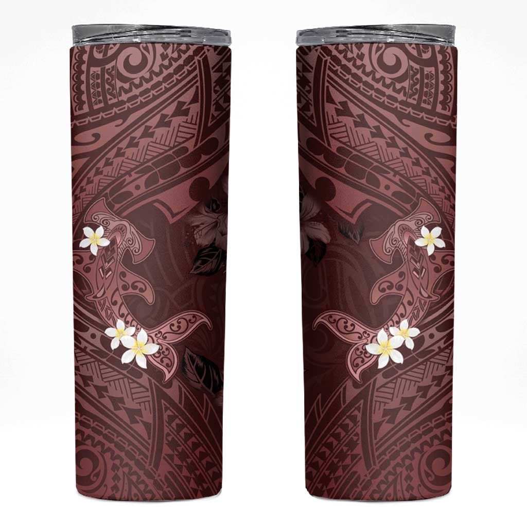 Polynesia Hammerhead Shark Skinny Tumbler Tropical Flowers Tribal Pattern Oxblood LT05 Oxblood - Polynesian Pride