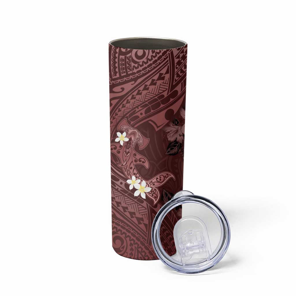 Polynesia Hammerhead Shark Skinny Tumbler Tropical Flowers Tribal Pattern Oxblood LT05 - Polynesian Pride
