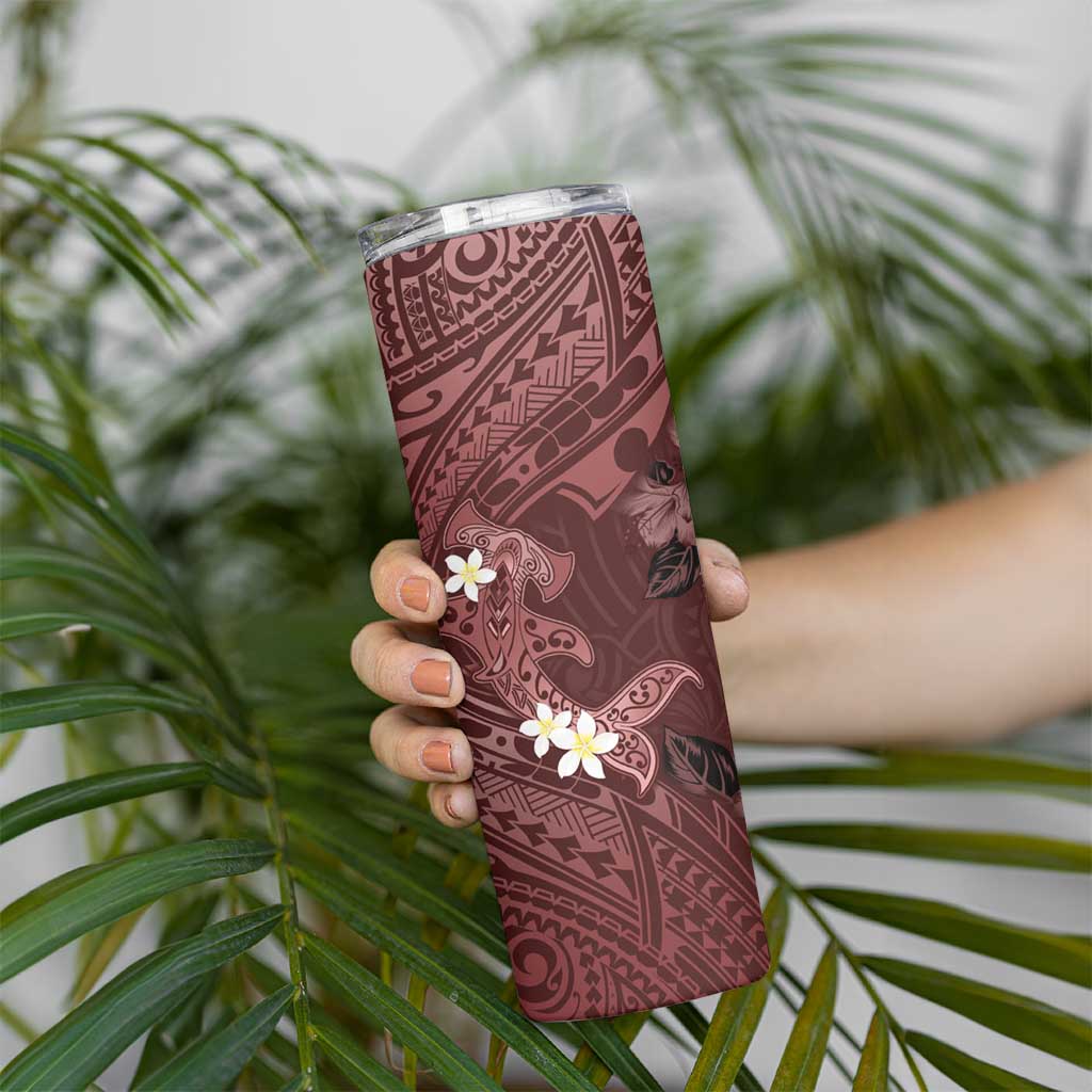 Polynesia Hammerhead Shark Skinny Tumbler Tropical Flowers Tribal Pattern Oxblood LT05 - Polynesian Pride
