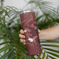 Polynesia Hammerhead Shark Skinny Tumbler Tropical Flowers Tribal Pattern Oxblood LT05 - Polynesian Pride