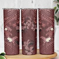 Polynesia Hammerhead Shark Skinny Tumbler Tropical Flowers Tribal Pattern Oxblood LT05 - Polynesian Pride