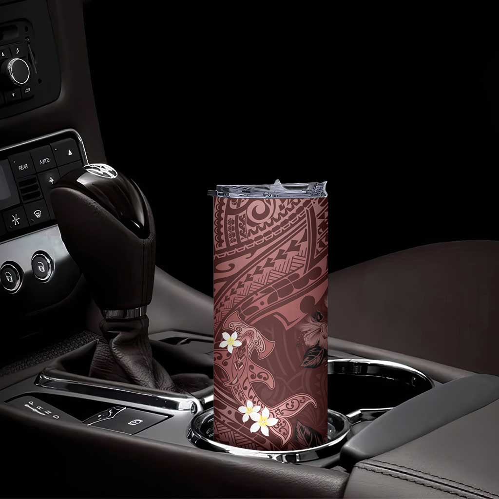 Polynesia Hammerhead Shark Skinny Tumbler Tropical Flowers Tribal Pattern Oxblood LT05 - Polynesian Pride