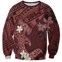 Polynesia Hammerhead Shark Sweatshirt Tropical Flowers Tribal Pattern Oxblood