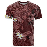 Polynesia Hammerhead Shark T Shirt Tropical Flowers Tribal Pattern Oxblood