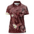Polynesia Hammerhead Shark Women Polo Shirt Tropical Flowers Tribal Pattern Oxblood
