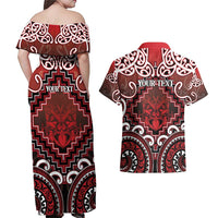 Personalised New Zealand Aotearoa Couples Matching Off Shoulder Maxi Dress and Hawaiian Shirt Te Reo Maori Ake Ake Ake LT05 - Polynesian Pride