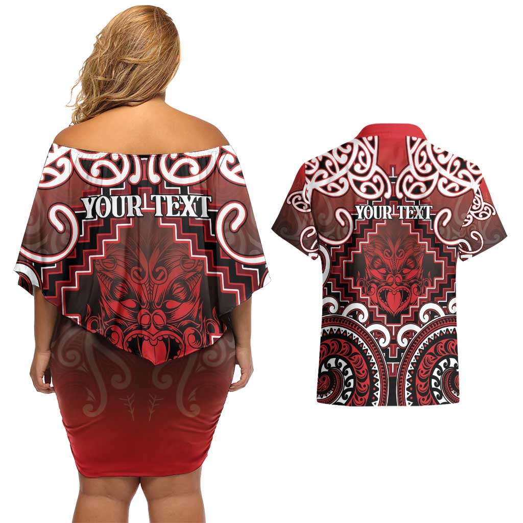 Personalised New Zealand Aotearoa Couples Matching Off Shoulder Short Dress and Hawaiian Shirt Te Reo Maori Ake Ake Ake LT05 - Polynesian Pride