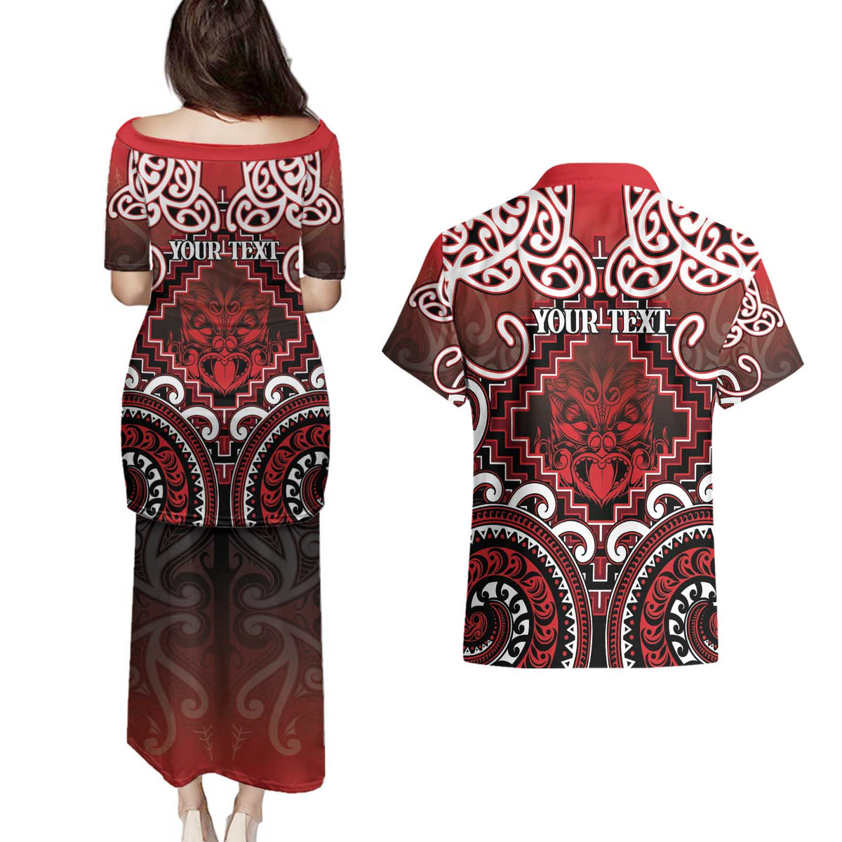 Personalised New Zealand Aotearoa Couples Matching Puletasi and Hawaiian Shirt Te Reo Maori Ake Ake Ake - Polynesian Pride