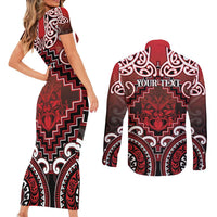 Personalised New Zealand Aotearoa Couples Matching Short Sleeve Bodycon Dress and Long Sleeve Button Shirt Te Reo Maori Ake Ake Ake LT05 - Polynesian Pride