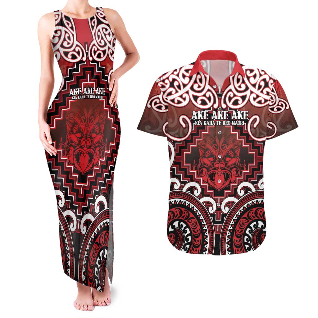 Personalised New Zealand Aotearoa Couples Matching Tank Maxi Dress and Hawaiian Shirt Te Reo Maori Ake Ake Ake - Polynesian Pride