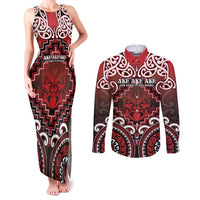 Personalised New Zealand Aotearoa Couples Matching Tank Maxi Dress and Long Sleeve Button Shirt Te Reo Maori Ake Ake Ake - Polynesian Pride