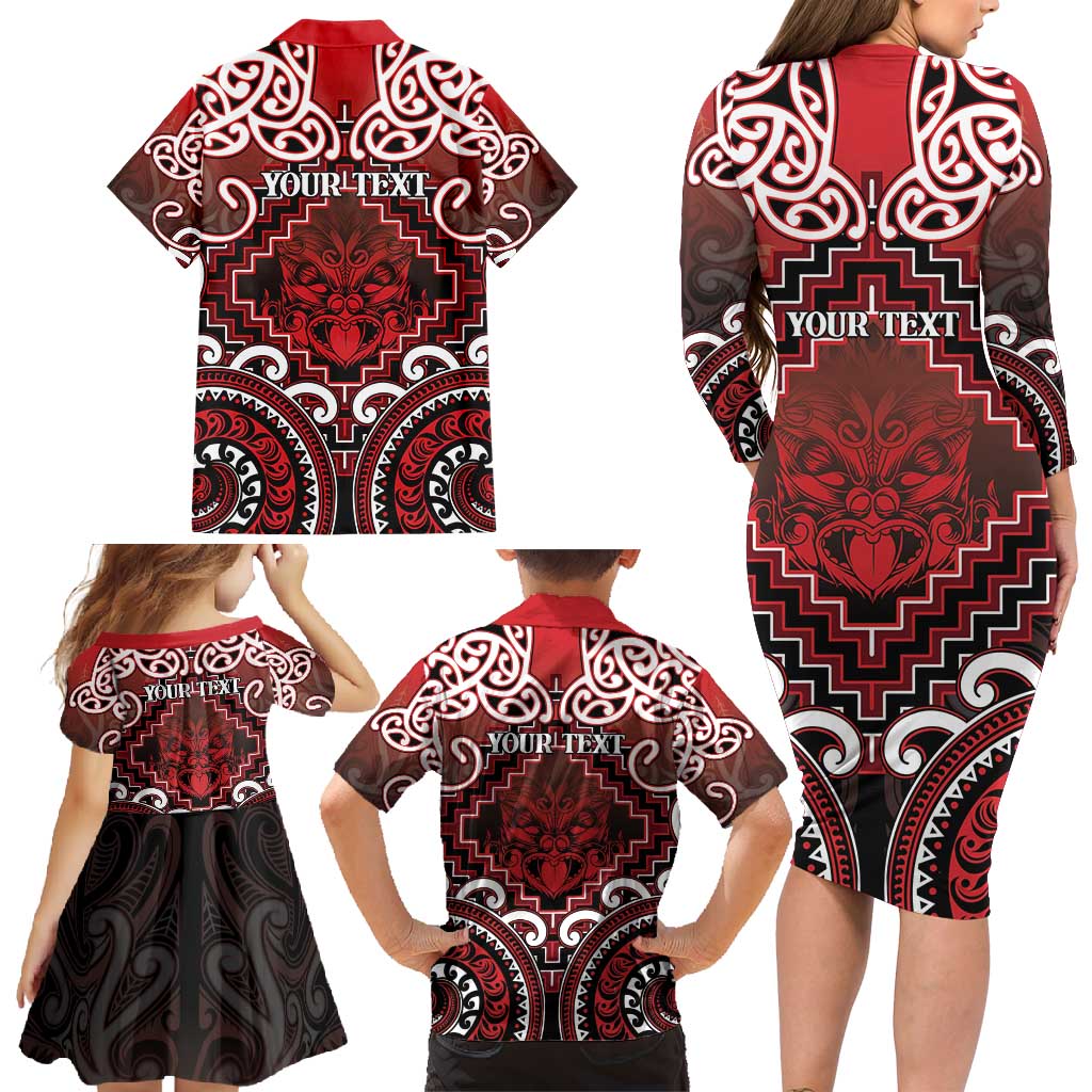 Personalised New Zealand Aotearoa Family Matching Long Sleeve Bodycon Dress and Hawaiian Shirt Te Reo Maori Ake Ake Ake LT05 - Polynesian Pride