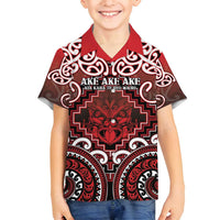 Personalised New Zealand Aotearoa Family Matching Long Sleeve Bodycon Dress and Hawaiian Shirt Te Reo Maori Ake Ake Ake LT05 Son's Shirt Red - Polynesian Pride