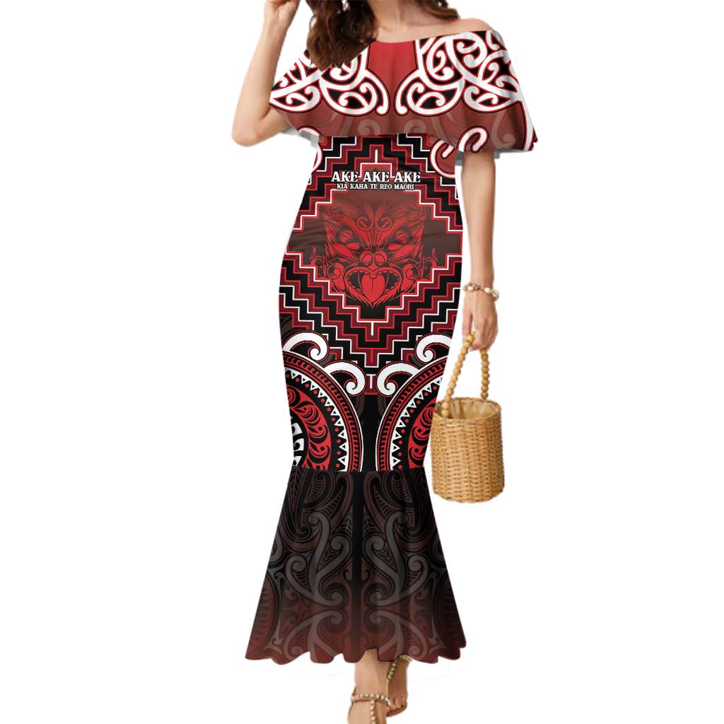 Personalised New Zealand Aotearoa Family Matching Mermaid Dress and Hawaiian Shirt Te Reo Maori Ake Ake Ake LT05 Mom's Dress Red - Polynesian Pride