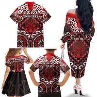 Personalised New Zealand Aotearoa Family Matching Off The Shoulder Long Sleeve Dress and Hawaiian Shirt Te Reo Maori Ake Ake Ake LT05 - Polynesian Pride