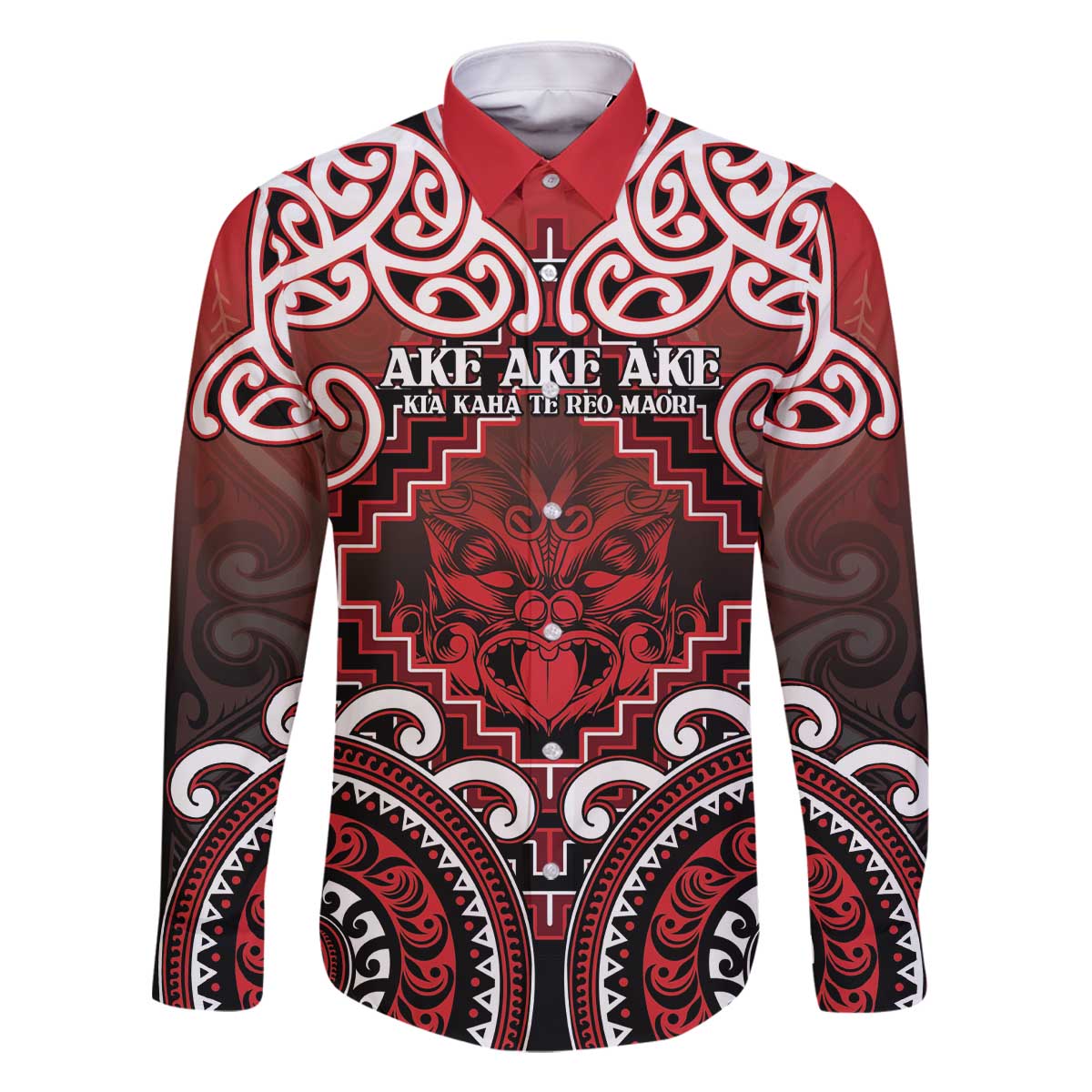 Personalised New Zealand Aotearoa Family Matching Off The Shoulder Long Sleeve Dress and Hawaiian Shirt Te Reo Maori Ake Ake Ake LT05 Dad's Shirt - Long Sleeve Red - Polynesian Pride