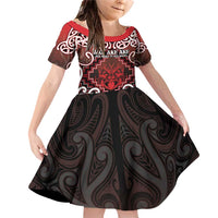 Personalised New Zealand Aotearoa Family Matching Off Shoulder Short Dress and Hawaiian Shirt Te Reo Maori Ake Ake Ake LT05 Daughter's Dress Red - Polynesian Pride