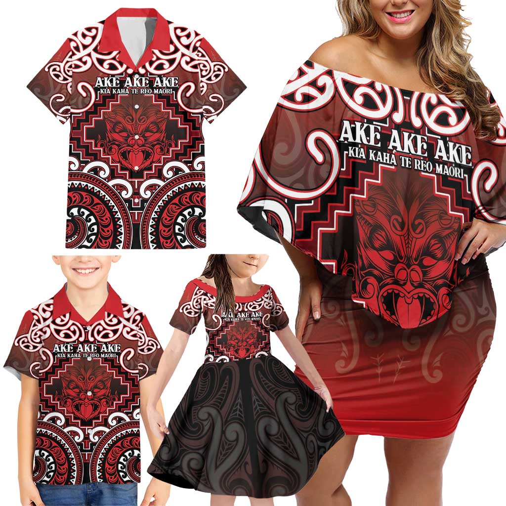 Personalised New Zealand Aotearoa Family Matching Off Shoulder Short Dress and Hawaiian Shirt Te Reo Maori Ake Ake Ake LT05 - Polynesian Pride