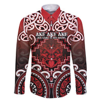 Personalised New Zealand Aotearoa Family Matching Short Sleeve Bodycon Dress and Hawaiian Shirt Te Reo Maori Ake Ake Ake LT05 Dad's Shirt - Long Sleeve Red - Polynesian Pride