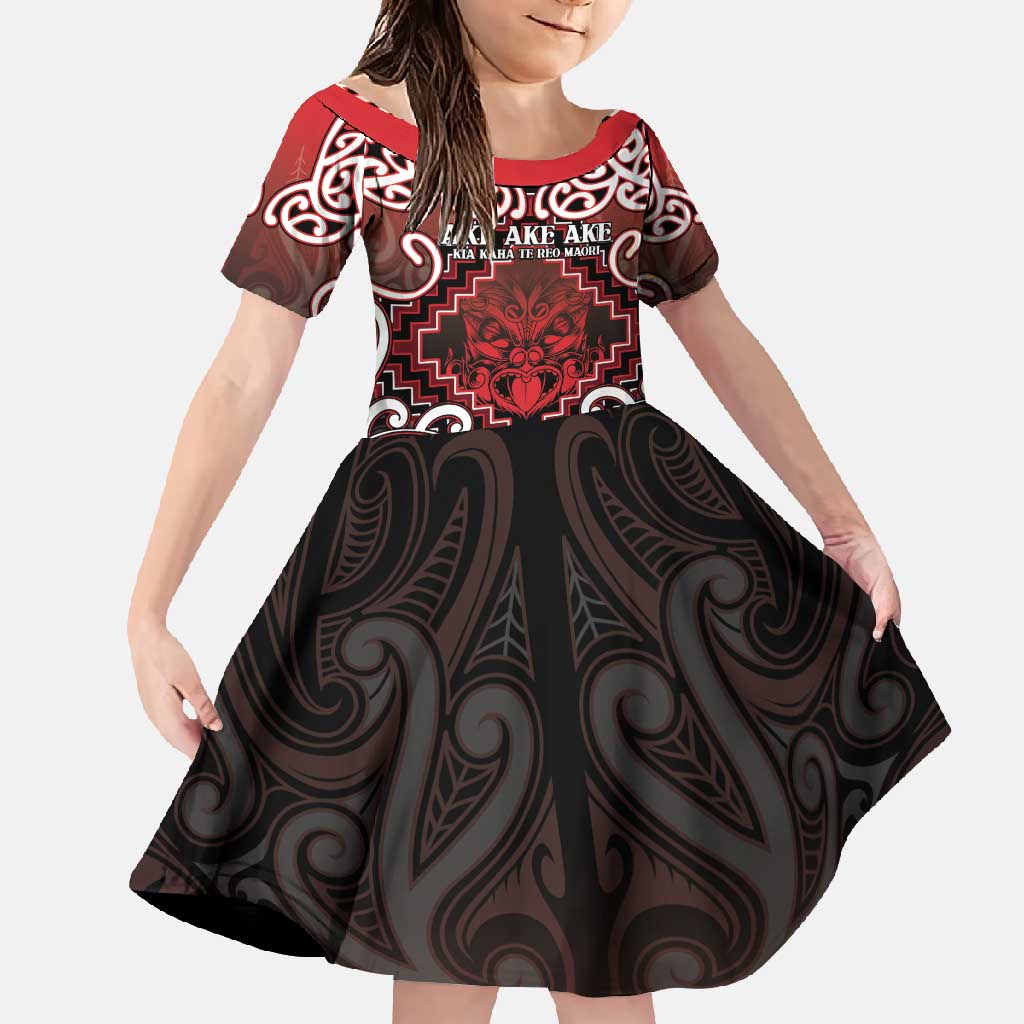 Personalised New Zealand Aotearoa Family Matching Tank Maxi Dress and Hawaiian Shirt Te Reo Maori Ake Ake Ake LT05 Daughter's Dress Red - Polynesian Pride