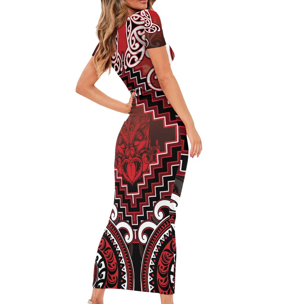 Personalised New Zealand Aotearoa Short Sleeve Bodycon Dress Te Reo Maori Ake Ake Ake - Polynesian Pride