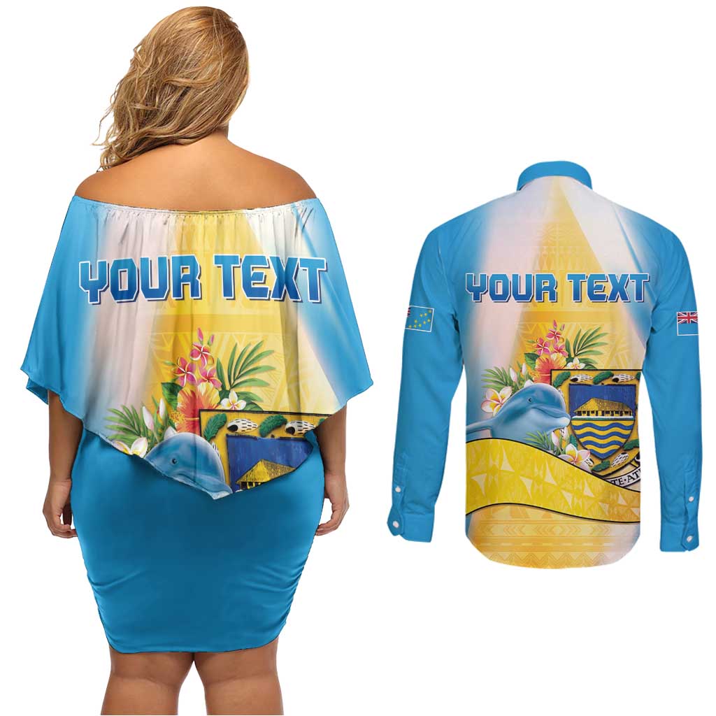 Personalised Tuvalu Independence Day Couples Matching Off Shoulder Short Dress and Long Sleeve Button Shirt Tuvalu Mo Te Atua LT05 - Polynesian Pride