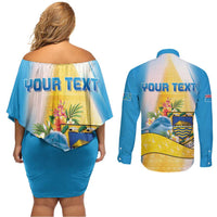 Personalised Tuvalu Independence Day Couples Matching Off Shoulder Short Dress and Long Sleeve Button Shirt Tuvalu Mo Te Atua LT05 - Polynesian Pride